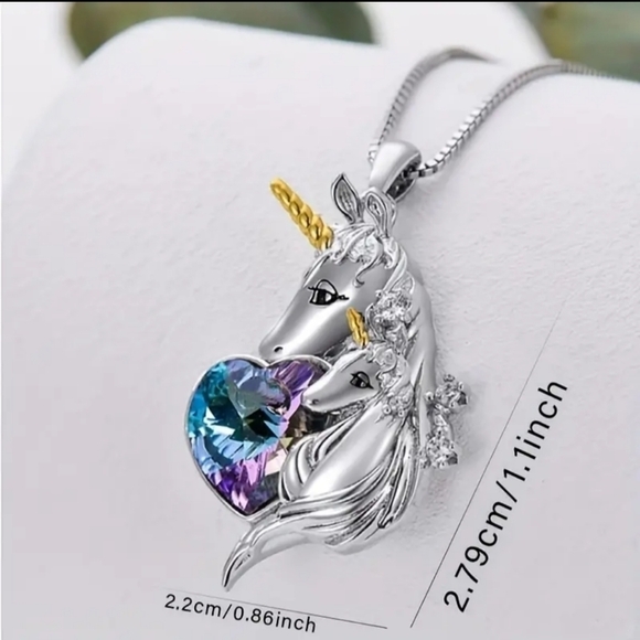 New Mommy and Me heart unicorn pendant necklace daughter - Picture 3 of 3